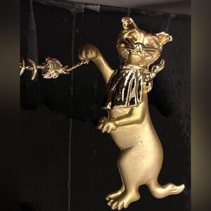Vintage “Naughty Cat” Pin Brooch with Fish Charm
